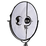 Торшер в виде прожектора с круглым тканевым абажуром на треноге черного цвета Radiance Éclat варинант исполнения - 6 | Loft Concept в Екатеринбурге