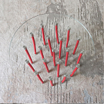 Дизайнерский журнальный стол с круглой прозрачной столешницей и основанием в виде красных металлических тросов Wires варинант исполнения - 4 | Loft Concept в Екатеринбурге