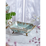 Блюдо прямоугольное из голубого фарфора с ручками и рисунком птиц и цветов Blue Garden варинант исполнения - 2 | Loft Concept в Екатеринбурге