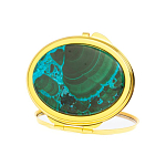 Зеркало карманное складное овальное из натурального камня Малахит с Хризоколлой Gold Stone Mirrors варинант исполнения - 2 | Loft Concept в Екатеринбурге
