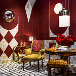 Обои ручная роспись в стиле Арт-деко Assemblage Original colourway on red silk dupion варинант исполнения - 1 | Loft Concept в Екатеринбурге