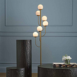 Торшер с 6-ю белыми стеклянными плафонами в форме шаров Gooseneck Pelle Chandelier варинант исполнения - 2 | Loft Concept в Екатеринбурге