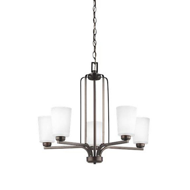 Люстра бронзового цвета с 5-ю матовыми стеклянными плафонами Generation Lighting Бронза Белый Бежевый в Екатеринбурге | Loft Concept 