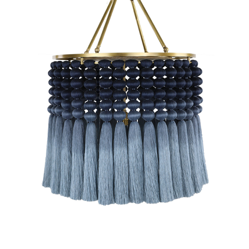Люстра синяя плетеная с кисточками Boho Tassel Chandelier Синий Голубой Латунь Люстра синяя плетеная с кисточками Boho Tassel Chandelier Синий Голубой Латунь в Екатеринбурге | Loft Concept