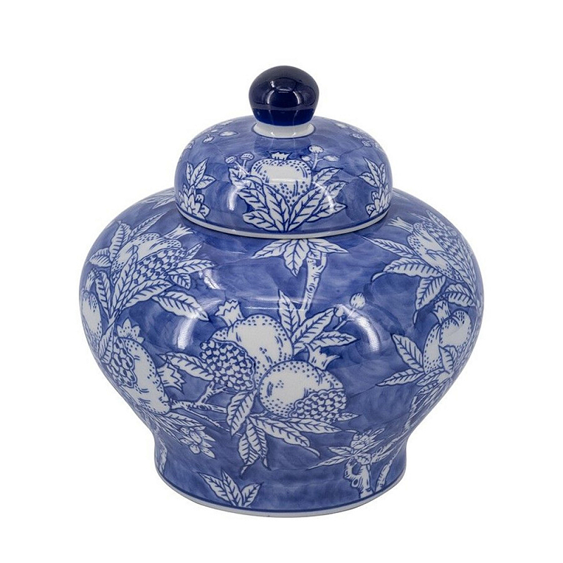 Ваза с крышкой в китайском стиле Гранатовое дерево Blooming Pomegranate Синий Белый в Екатеринбурге | Loft Concept 