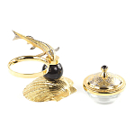 Икорница с декором "Стерлядка на ракушке" с гравировкой на подставке из натурального камня Обсидиан Decorative Cavair Dishes варинант исполнения - 3 | Loft Concept в Екатеринбурге