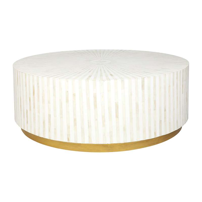 Стол журнальный Белый RADIAL BONE INLAY COFFEE TABLE NATURAL Белый ivory ( слоновая кость ) Золотой в Екатеринбурге | Loft Concept 