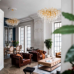 Люстра подвесная с прозрачными стеклянными подвесками в форме капель Диаметр 100 см Droplet Chandelier варинант исполнения - 11 | Loft Concept в Екатеринбурге