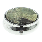 Таблетница карманная круглая с 3-мя отделениями с зеркалом и накладкой из натурального камня Апатит Желтый Silver Stone Pillboxes варинант исполнения - 3 | Loft Concept в Екатеринбурге