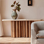 Консоль с овальной столешницей и фактурным деревянным основанием Enzo варинант исполнения - 5 | Loft Concept в Екатеринбурге