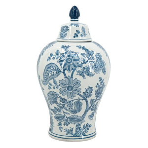 Ваза с крышкой и голубым цветочным рисунком 37 см Blue & White Ornament