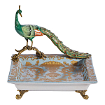 Блюдо квадратное с павлином на бронзовых ножках Eden Garden варинант исполнения - 1 | Loft Concept в Екатеринбурге