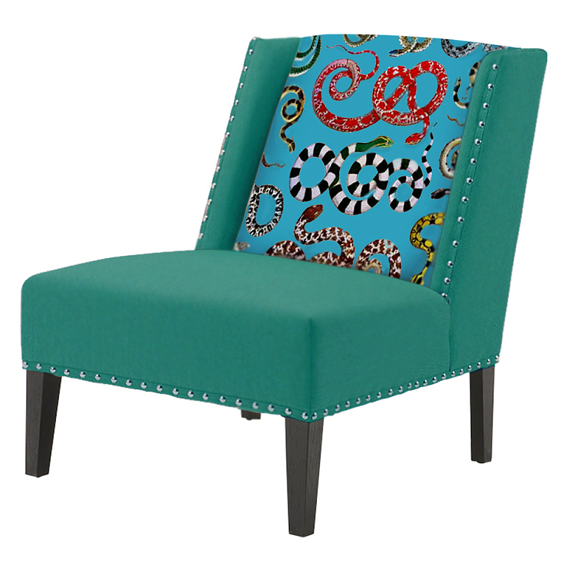 FUN Armchair Snakes Turquoise Дизайнерское кресло с цветным принтом Бирюзовый в Екатеринбурге | Loft Concept 