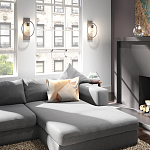 Бра цвета хром с круглой рамой и цилиндрическим прозрачным стеклянным плафоном на прямоугольном основании Feiss варинант исполнения - 3 | Loft Concept в Екатеринбурге