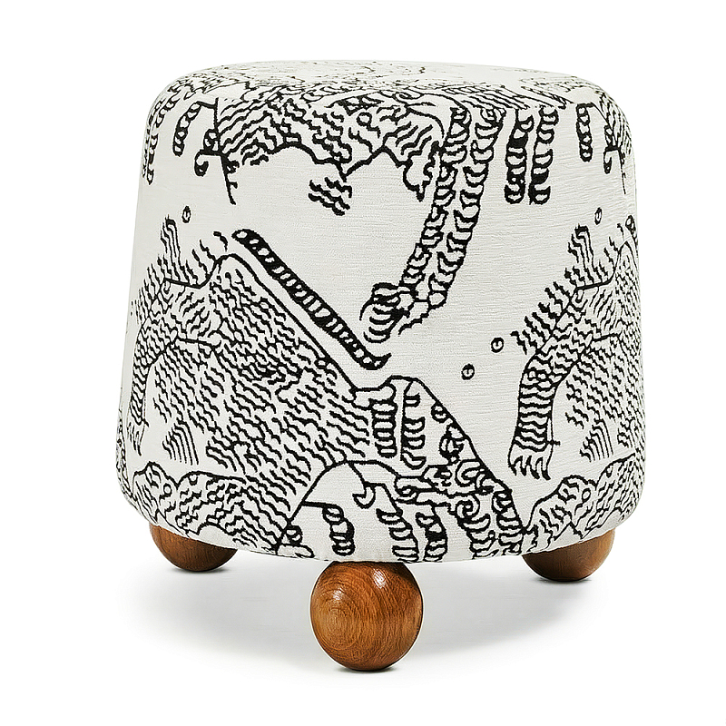 Пуф Wakonda с Круглыми ножками Черно-Белый орнамент Черно-белый Коричневый в Екатеринбурге | Loft Concept 