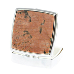 Таблетница карманная квадратная с 2-мя отделениями с зеркалом и накладкой из натурального камня Пегматит Silver Stone Pillboxes варинант исполнения - 2 | Loft Concept в Екатеринбурге