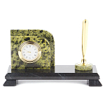 Настольный письменный набор из змеевика с визитницей с часами и ручкой Successful Leader варинант исполнения - 1 | Loft Concept в Екатеринбурге