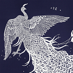 Обои ручная роспись в стиле Арт-деко Whistler Peacocks Special Colourway on Empire Blue dyed silk варинант исполнения - 1 | Loft Concept в Екатеринбурге