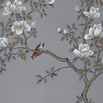 Обои ручная роспись Japanese Garden Original colourway on Gun Metal dyed silk варинант исполнения - 2 | Loft Concept в Екатеринбурге