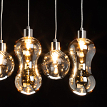 Люстра с 3-мя плафонами волнообразной формы цвета янтарь и 2-мя прозрачными шарообразными плафонами Lucid Rain  варинант исполнения - 5 | Loft Concept в Екатеринбурге