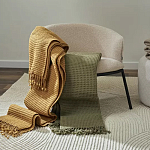 Плед из шерсти зеленого цвета с бахромой Waffle Comfort варинант исполнения - 5 | Loft Concept в Екатеринбурге