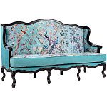 Трехместный диван из натурального бука бирюзовый с изображением птиц и цветов Turquoise Chinoiserie Garden Sofa варинант исполнения - 2 | Loft Concept в Екатеринбурге
