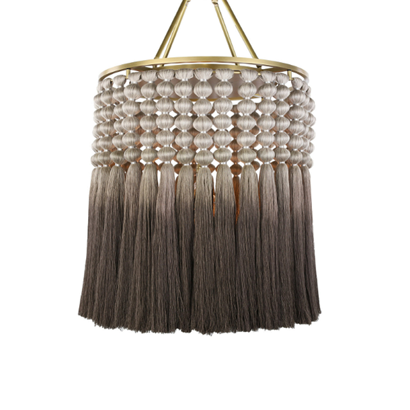 Люстра плетеная с кисточками на золотистом каркасе Boho Tassel Chandelier Коричневый Латунь Люстра плетеная с кисточками на золотистом каркасе Boho Tassel Chandelier Коричневый Латунь в Екатеринбурге | Loft Concept