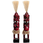 Комплект из 2-х деревянных статуэток Asmat Straw Headdress Statuettes Red варинант исполнения - 1 | Loft Concept в Екатеринбурге