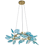 Люстра светодиодная золотистом каркасе с синими стеклянными листьями Blue Light Wreath варинант исполнения - 1 | Loft Concept в Екатеринбурге