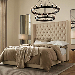 Кровать двуспальная бежевая с основанием из массива дерева с мягким изголовьем Flax Beds варинант исполнения - 3 | Loft Concept в Екатеринбурге