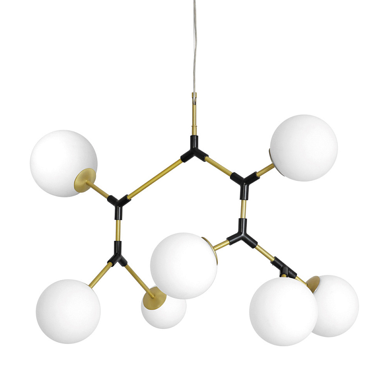 Люстра с 7-ю белыми шарообразными плафонами Natural Concepts Латунь Черный Белый в Екатеринбурге | Loft Concept 