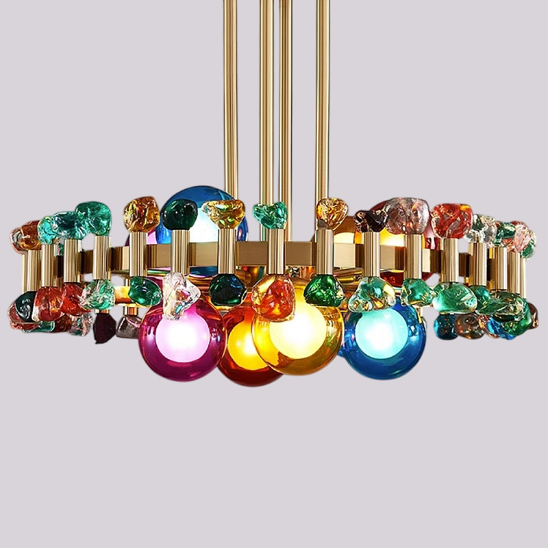 Люстра круглая золотистая с цветными плафонами Colorful Ball Candy Crystal Золотой Мульти Люстра круглая золотистая с цветными плафонами Colorful Ball Candy Crystal Золотой Мульти в Екатеринбурге | Loft Concept