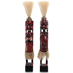 Комплект из 2-х деревянных статуэток Asmat Straw Headdress Statuettes Red Tattoo варинант исполнения - 5 | Loft Concept в Екатеринбурге