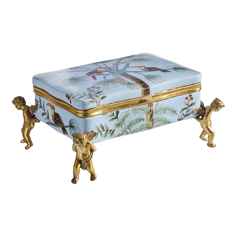 Шкатулка на четырех ангелах Blue Garden Голубой Бронза Мульти в Екатеринбурге | Loft Concept 