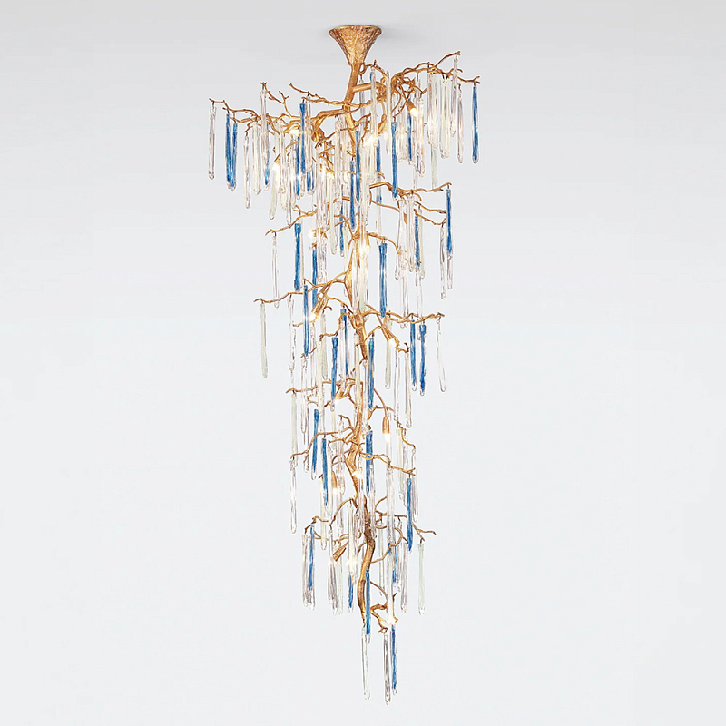 Люстра каскадная с прозрачными и голубыми подвесками в форме капель Droplet Chandelier Золотой Прозрачный Голубой Люстра каскадная с прозрачными и голубыми подвесками в форме капель Droplet Chandelier Золотой Прозрачный Голубой в Екатеринбурге | Loft Concept