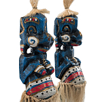 Комплект из 2-х деревянных статуэток Asmat Straw Headdress Statuettes Blue Colorful Tattoo варинант исполнения - 3 | Loft Concept в Екатеринбурге