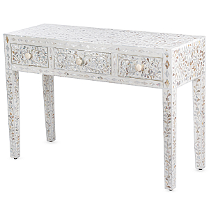 Консоль с ящиками белая отделка кость BONE INLAY White Pearl CONSOL TABLE 3 DRAWER