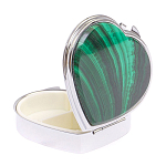 Таблетница карманная в форме сердца с 3-мя отделениями с зеркалом и накладкой из натурального камня Малахит Silver Stone Pillboxes варинант исполнения - 2 | Loft Concept в Екатеринбурге