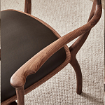 Стул деревянный с мягким сиденьем из коричневой натуральной кожи Moon Walnut Furniture варинант исполнения - 7 | Loft Concept в Екатеринбурге