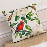 Декоративная подушка бежевая с изображением птиц и цветов Blooming Birds варинант исполнения - 2 | Loft Concept в Екатеринбурге