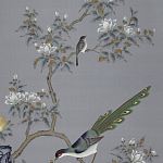 Обои ручная роспись Japanese Garden Original colourway on Gun Metal dyed silk варинант исполнения - 1 | Loft Concept в Екатеринбурге