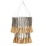 Подвесной светильник двухъярусный с декором из круглых деревянных бусин с кисточками Gray Brown Wooden Beads Chandelier варинант исполнения - 2 | Loft Concept в Екатеринбурге