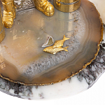 Икорница со стопками с декором "Рыбак с санями" с гравировкой на подставке из натуральных камней Агат Мрамор Decorative Cavair Dishes варинант исполнения - 10 | Loft Concept в Екатеринбурге