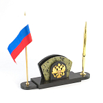 Визитница настольная с гербом и флагом России из природного камня змеевик Successful Leader варинант исполнения - 2 | Loft Concept в Екатеринбурге