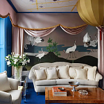 Обои ручная роспись Tsuro Cranes Original colourway on Tarnished Silver gilded paper варинант исполнения - 1 | Loft Concept в Екатеринбурге