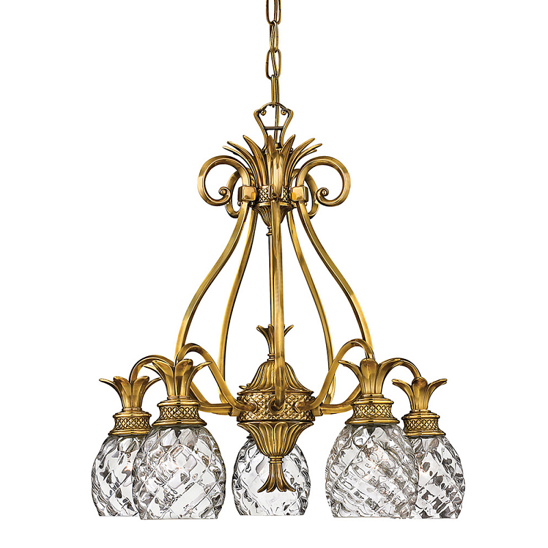 Люстра цвета латунь с 5-ю плафонами из рельефного стекла в форме ананаса Hinkley Латунь Прозрачное Стекло в Екатеринбурге | Loft Concept 