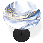 Стол журнальный с круглой бело-голубой столешницей из стекла White and Blue Marble варинант исполнения - 2 | Loft Concept в Екатеринбурге