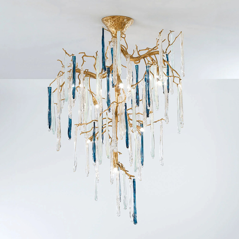 Люстра с прозрачными и голубыми подвесками в форме капель Droplet Chandelier Золотой Прозрачный Синий Люстра с прозрачными и голубыми подвесками в форме капель Droplet Chandelier Золотой Прозрачный Синий в Екатеринбурге | Loft Concept