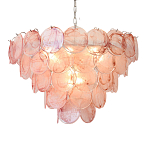 Люстра с каскадом из круглых розовых стеклянных дисков Pink Light Waterfall варинант исполнения - 5 | Loft Concept в Екатеринбурге