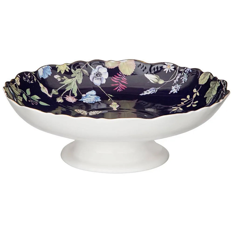 Ваза фарфоровая круглая на ножке с рисунком цветов Garden Whisper Porcelain Set Белый Темно-синий Мульти Ваза фарфоровая круглая на ножке с рисунком цветов Garden Whisper Porcelain Set Белый Темно-синий Мульти в Екатеринбурге | Loft Concept
